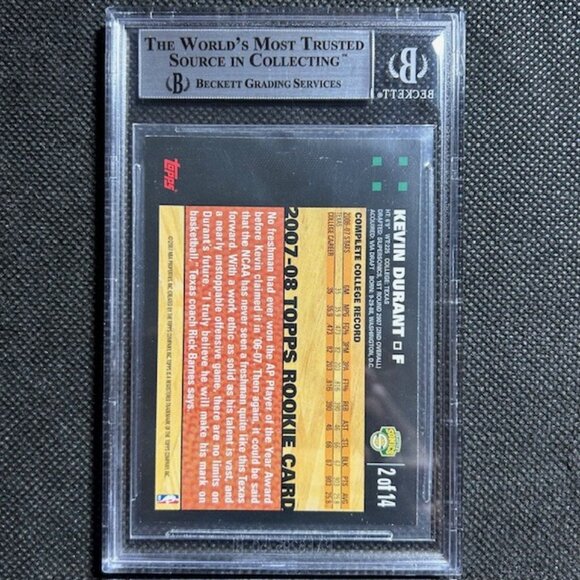 2007-08 Topps Rookie Set Kevin Durant #2 Rookie RC Basketball Card BGS 9 Mint - Picture 3 of 3
